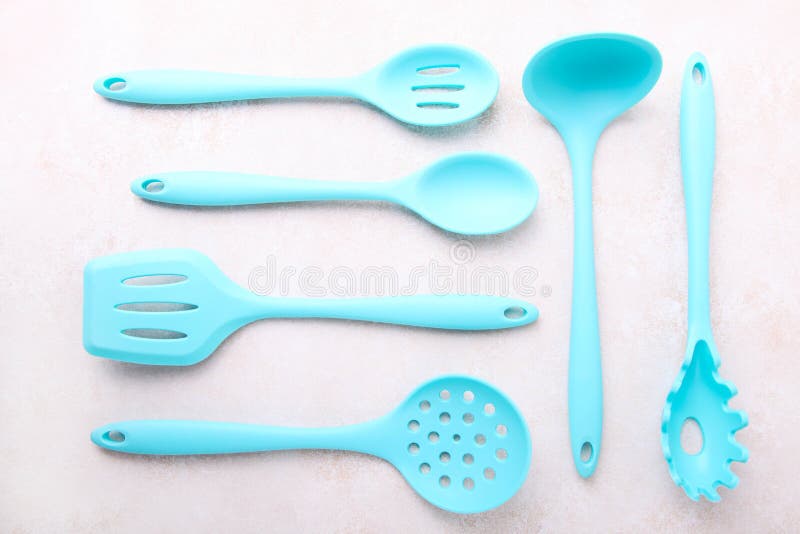 Set of Blue Kitchen Utensils Stock Image Image of kitchen, spatula