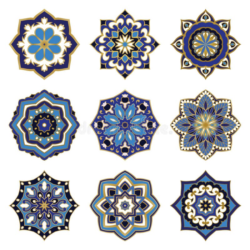 Set of blue mandalas. stock vector. Illustration of middle - 84752682