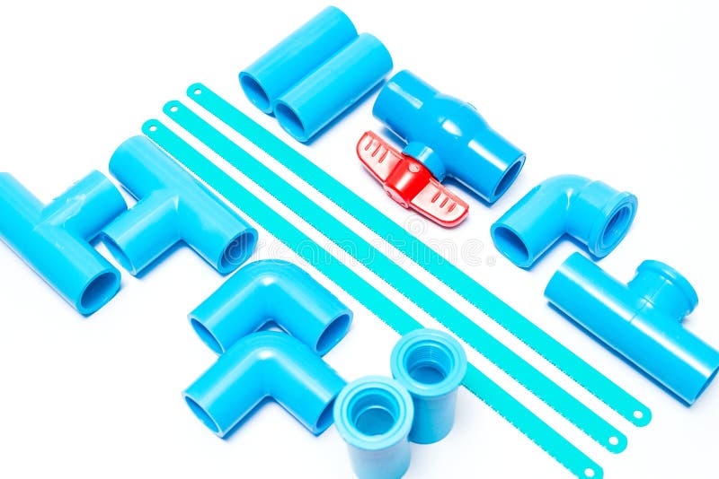 Set Blue PVC Pipe and Saw Blade. Stock Photo Image of construction, housing 114688630