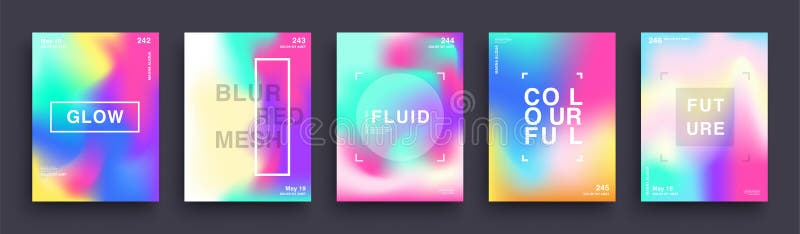 Set of Blurred Color Gradient Posters. Fluid colors. Set of Trendy Holographic Gradient shapes for Presentation, Magazines, Flyers vector illustration