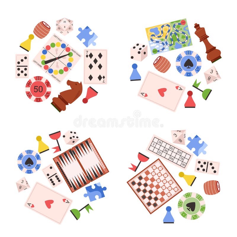 Set of Board Games Elements, Flat Vector Illustration Isolated on White