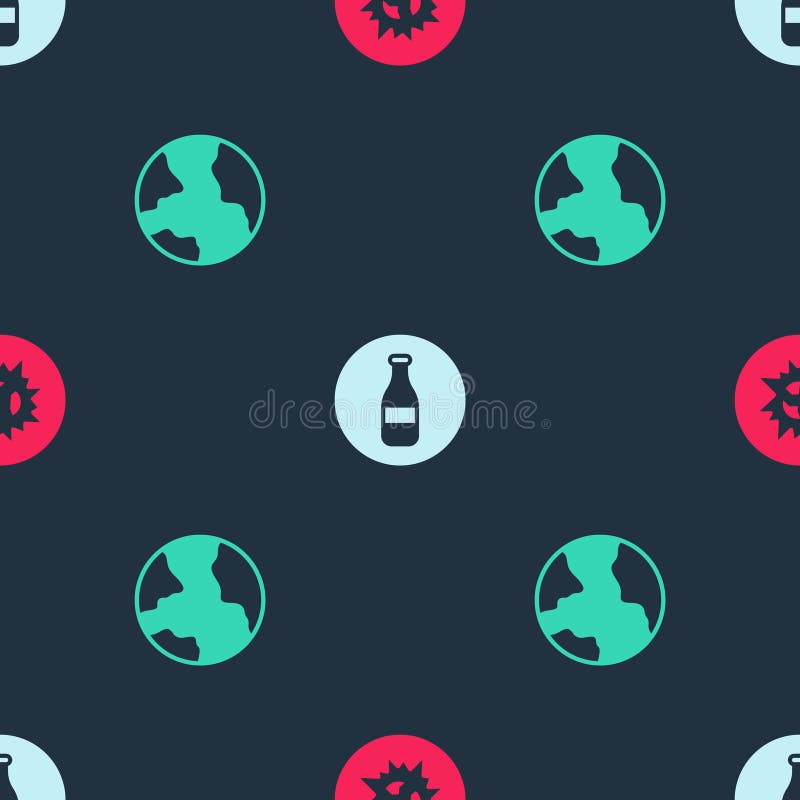 Set Bomb Explosion, Bottle and Worldwide on Seamless Pattern. Vector ...
