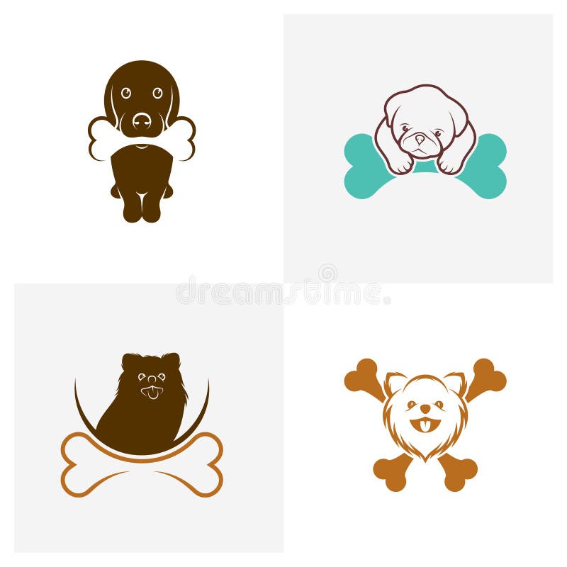 Set of Bone Dog Logo Design Vector Illustration, Creative Dog Logo Design Concept Template
