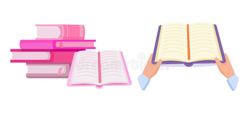 Set Books Pink. Open Book . Vector Illustration Design Stock