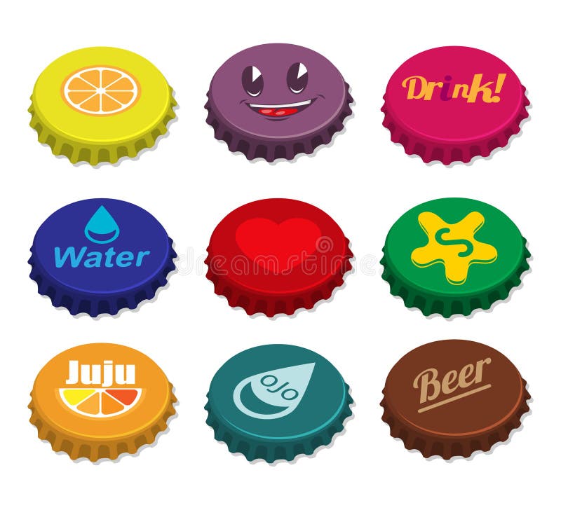 Retro Bottle Cap Designs Set 2 Stock Vector Illustration of crafts