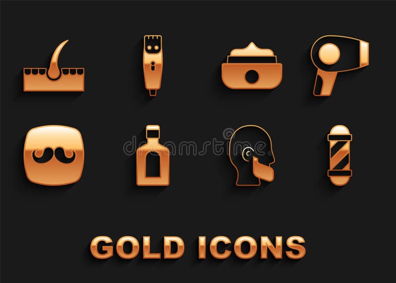 Set Bottle of Shampoo, Hair Dryer, Classic Barber Shop Pole, Mustache and  Beard, Barbershop, Gel or Wax for Hair Styling Stock Vector - Illustration  of location, pointer: 236386778