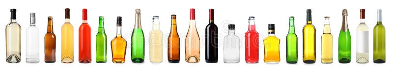 Set of bottles with different drinks