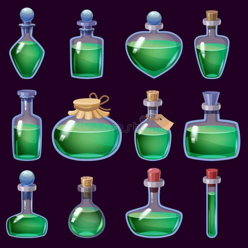 Set of Bottles Magic Liquid Potion Fantasy Elixir. Game Icon GUI for ...