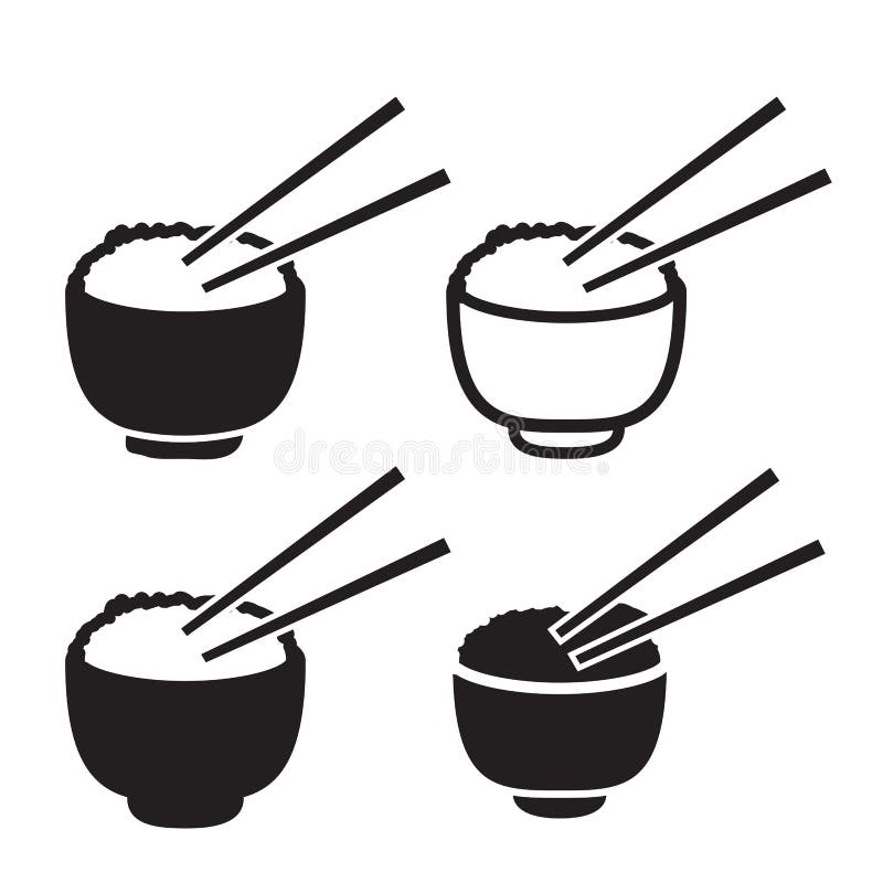 Set of bowl of rice with pair of chopsticks icon