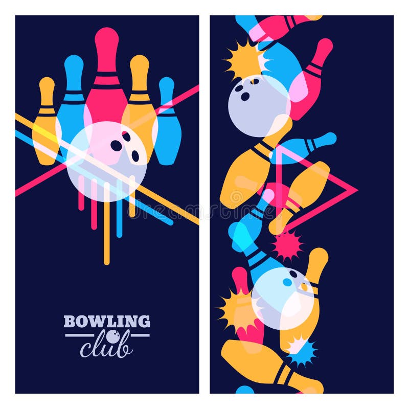 Set of bowling banner, poster, flyer or label design elements. Vertical seamless colorful black background. stock illustration Set of bowling banner, poster, flyer or label design elements. Vertical seamless colorful black background. stock illustration