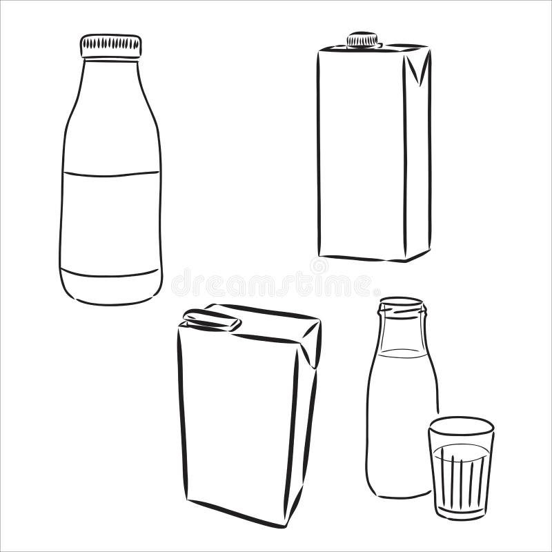 A Set of Boxes for Milk and Juice. Doodle Style Stock Vector