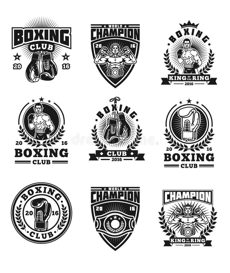 Set of boxing emblems, badges, stickers isolated on white. Set of boxing emblems, badges, stickers isolated on white.