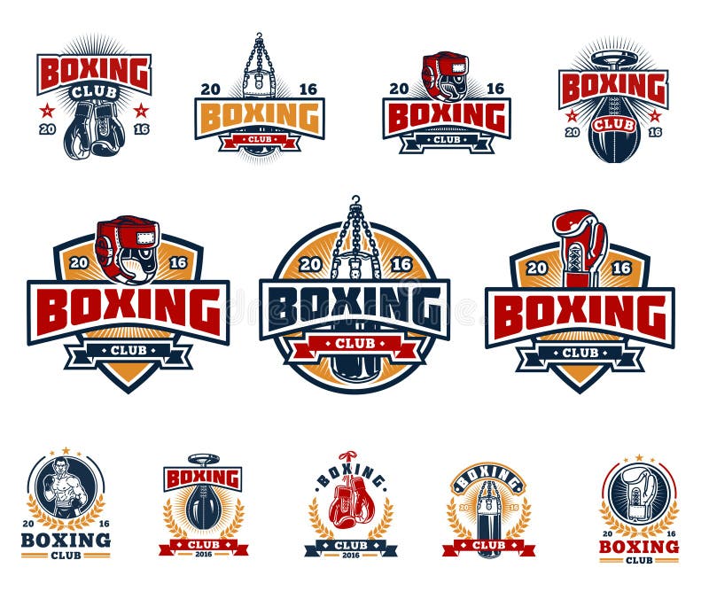 Set of vector boxing emblems, badges, stickers isolated on white. Set of vector boxing emblems, badges, stickers isolated on white.