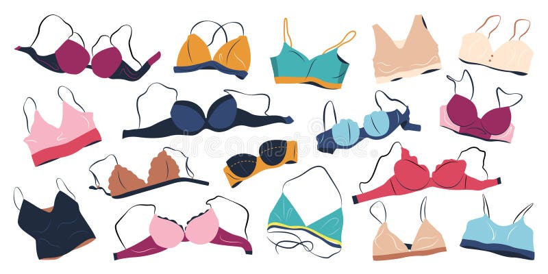 Set of bra cartoon female lingerie sport Vector Image