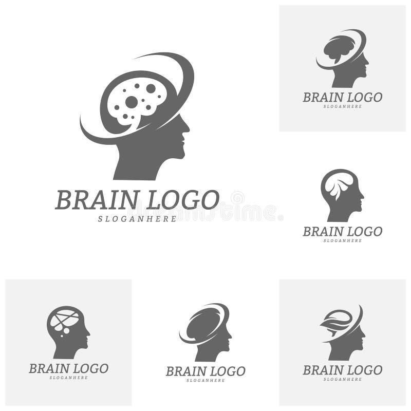 Set of Brain Head Logo Vector Template. Man Head. People Symbols Stock
