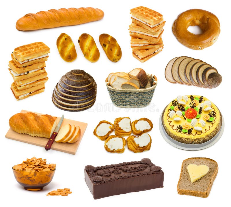 Set of bread and cakes