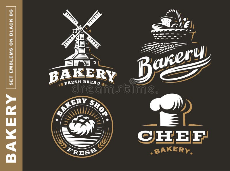 Set bread logo - vector illustration. Bakery emblem on black background royalty free illustration