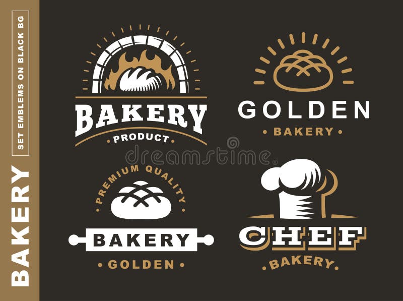 Set bread logo - vector illustration. Bakery emblem on black background vector illustration