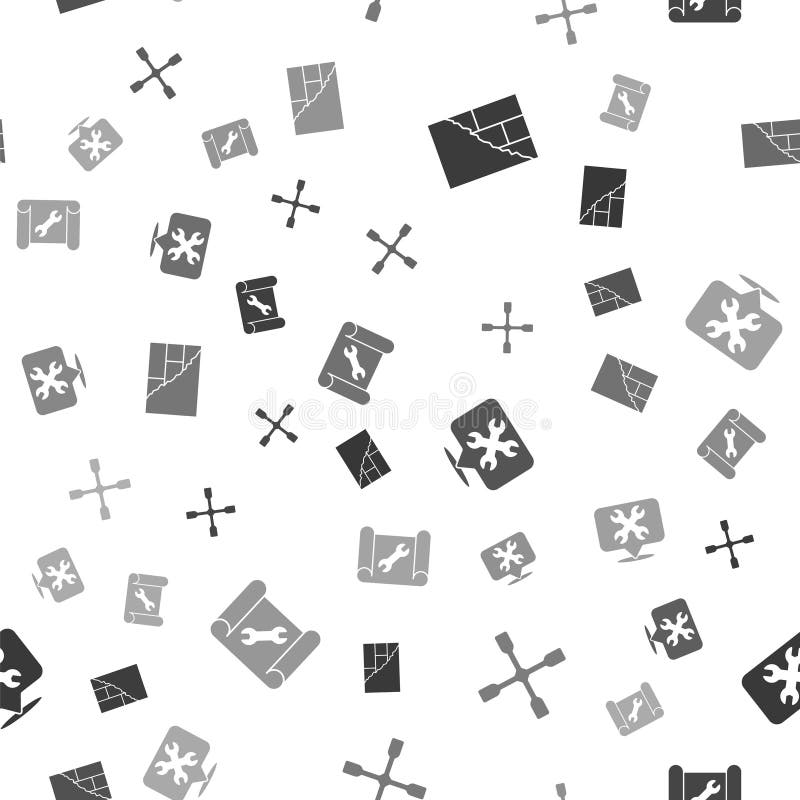 Set Bricks, Wheel Wrench, Location with and Graphing Paper and on Seamless Pattern. Vector Stock