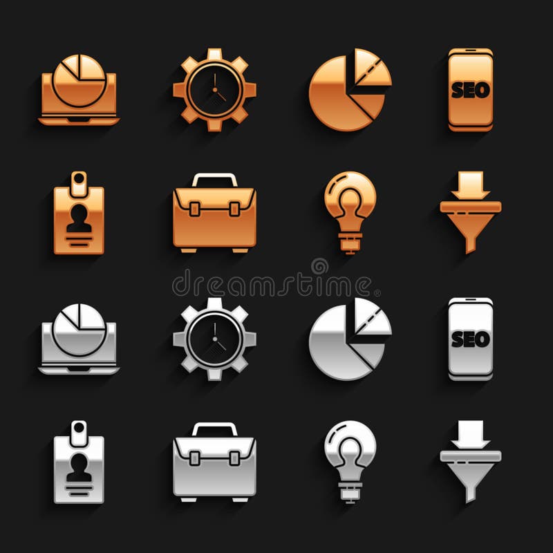 Set Briefcase, Mobile Phone SEO Optimization, Sales Funnel with Arrows