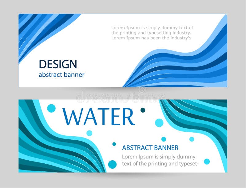 Set Bright banners with blue wave line on white background. Abstract vector horizontal layout color line. royalty free illustration