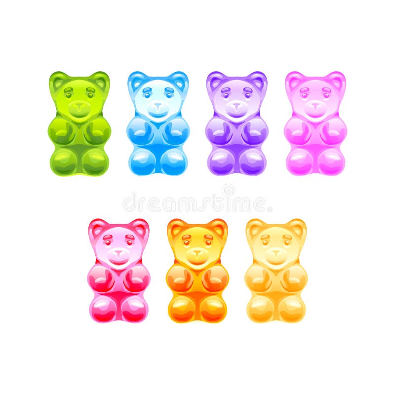 Set of bright colored gummy bears. Vector