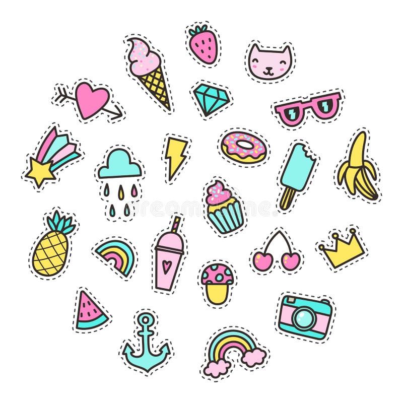Set of Cute Pins, Stickers, Objects. Stock Vector Illustration of