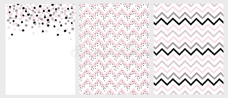 Set of 3 Bright Hand Drawn Chevron and Dots Vector Layouts. outs. vector illustration