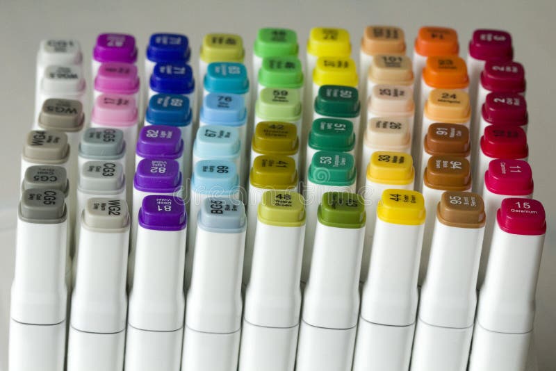 Set of Bright Multi-colored Felt-tip Pens or Markers with Designation