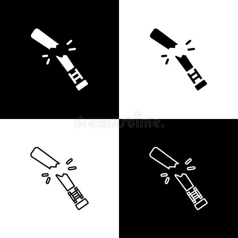 Set Broken Baseball Bat Icon Isolated on Black and White Background
