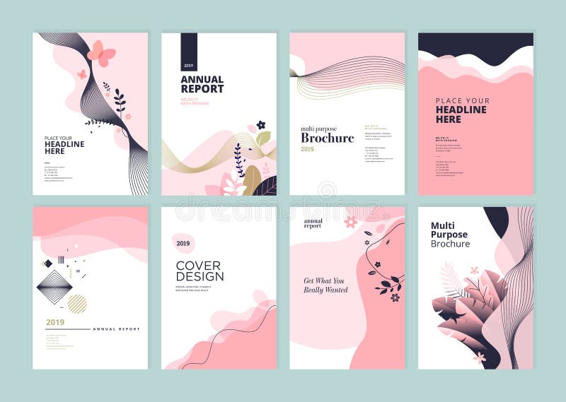 Set broszurka, sprawozdanie roczne i okładkowi projektów szablony dla piękna