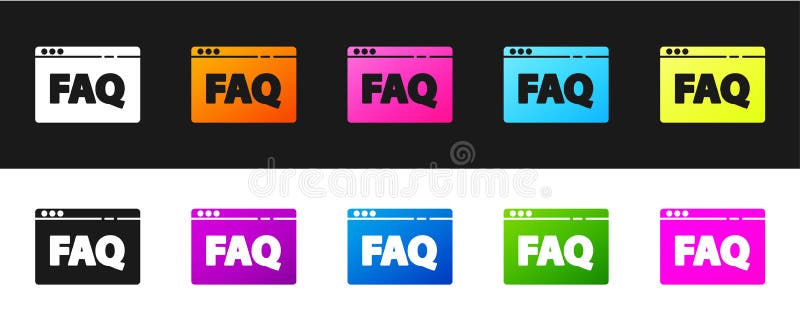 Set Browser FAQ icon isolated on black and white background. Internet communication protocol. Vector Illustration royalty free illustration