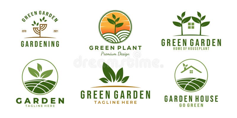 Set Bundle Green Garden Logo Template Vector Illustration Design ...
