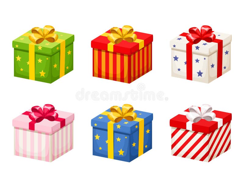 Set bunte Geschenkkästen mit Bögen Auch im corel abgehobenen Betrag vektor abbildung