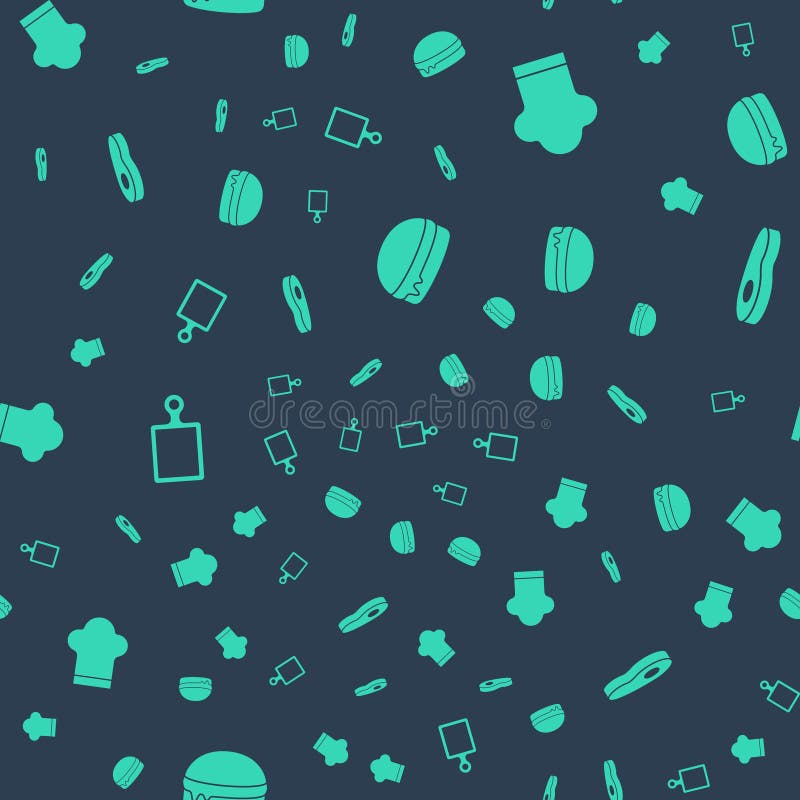 Set Burger, Chef Hat, Cutting Board and Steak Meat on Seamless Pattern