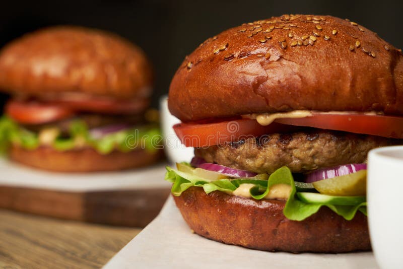 Set Of Burgers With French Fries And Ketchup Sauce Stock Image Image