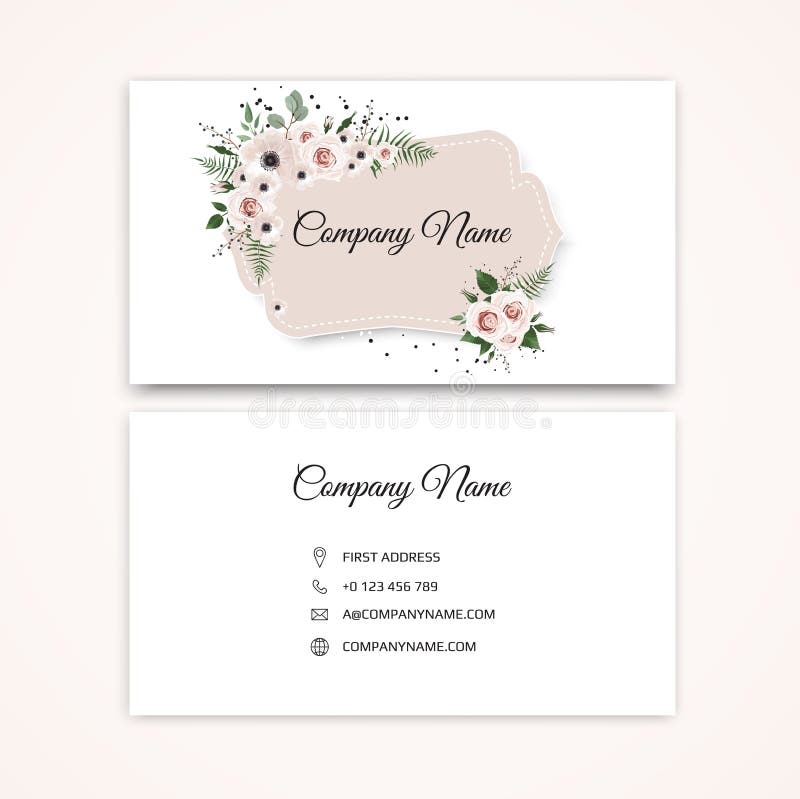 Set of Business card with beautiful flowers. Template. stock illustration