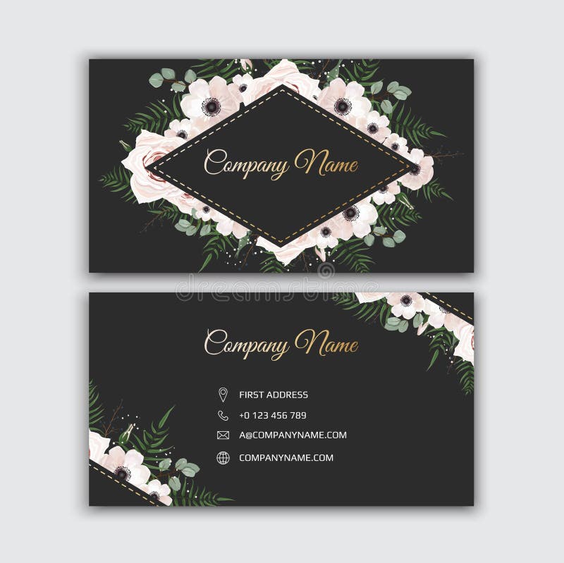 Set of Business card with beautiful flowers. Template. royalty free illustration