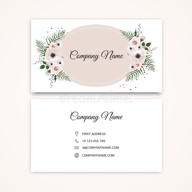 Set of Business card with beautiful flowers. Template. royalty free illustration