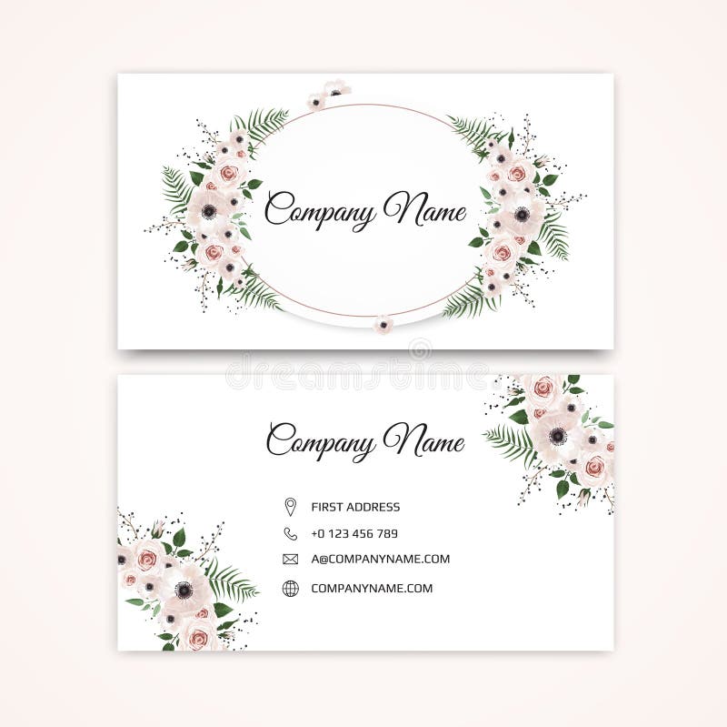 Set of Business card with beautiful flowers. Template. vector illustration