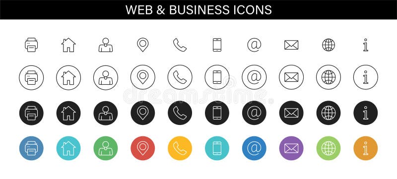 Set of Business Card icons. Name, phone, mobile, location, place, mail, fax, web. Contact us, information, communication. Vector vector illustration