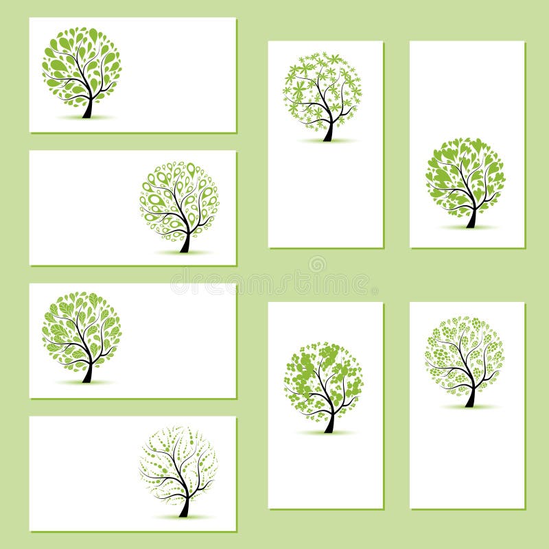 Set of business cards, floral trees stock illustration