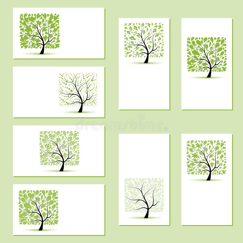 Set of business cards, floral trees