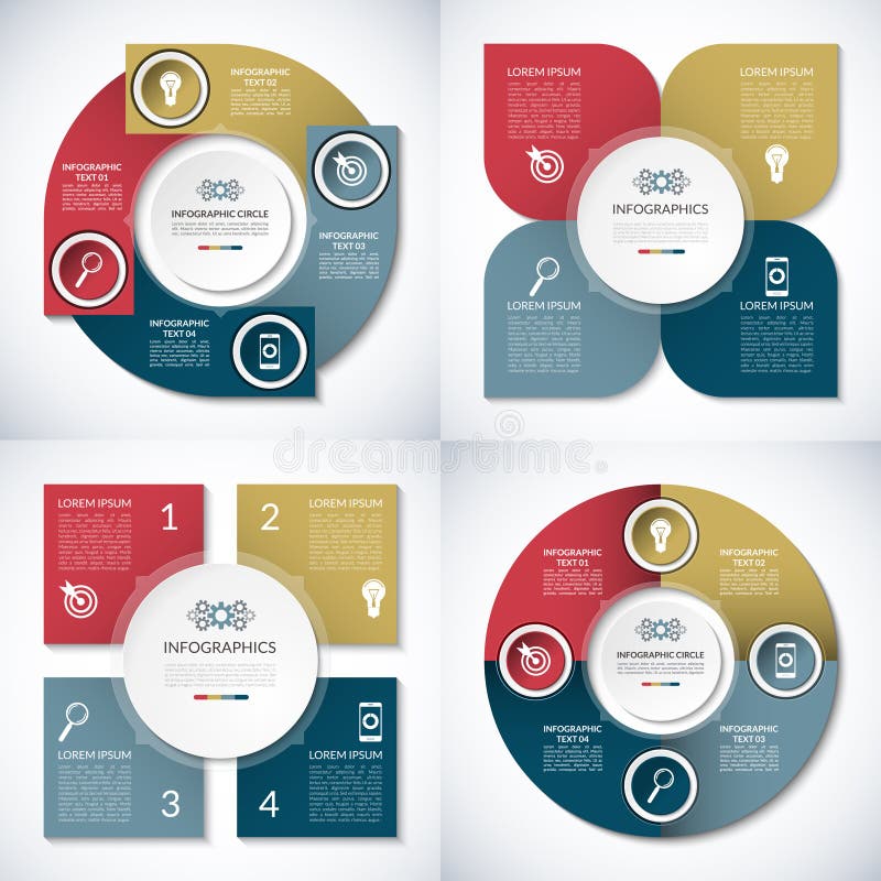 Set of business infographic circle templates. 4 step vector banners stock illustration