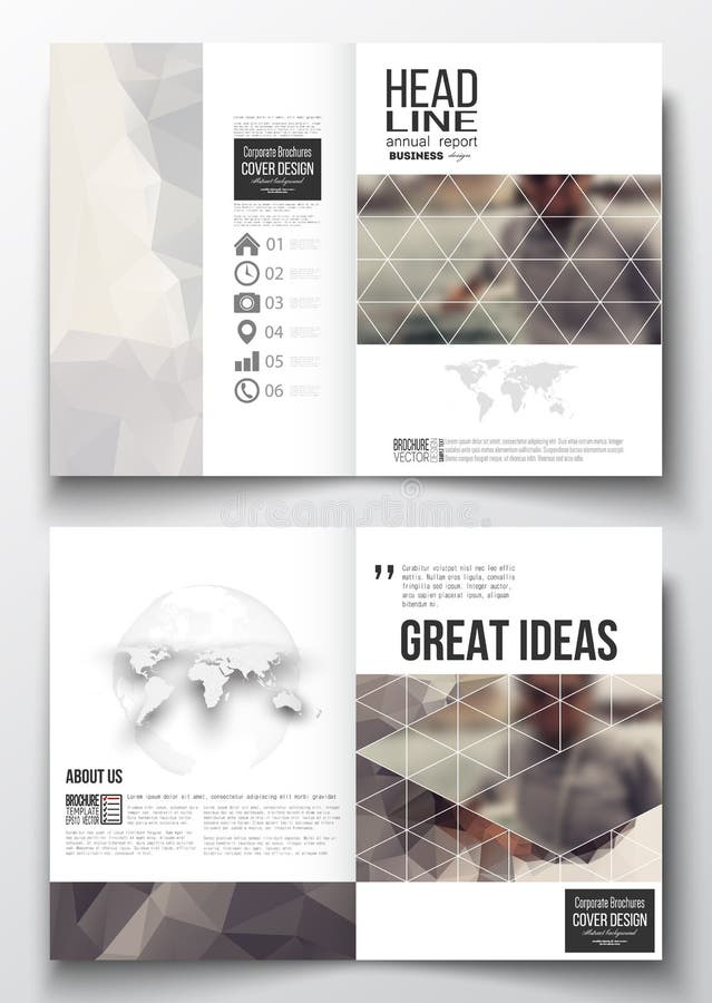 Set of business templates for brochure, magazine, flyer, booklet or annual report. Polygonal background, blurred image.