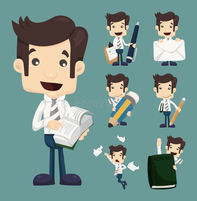Set of businessman characters poses , office worker royalty free illustration