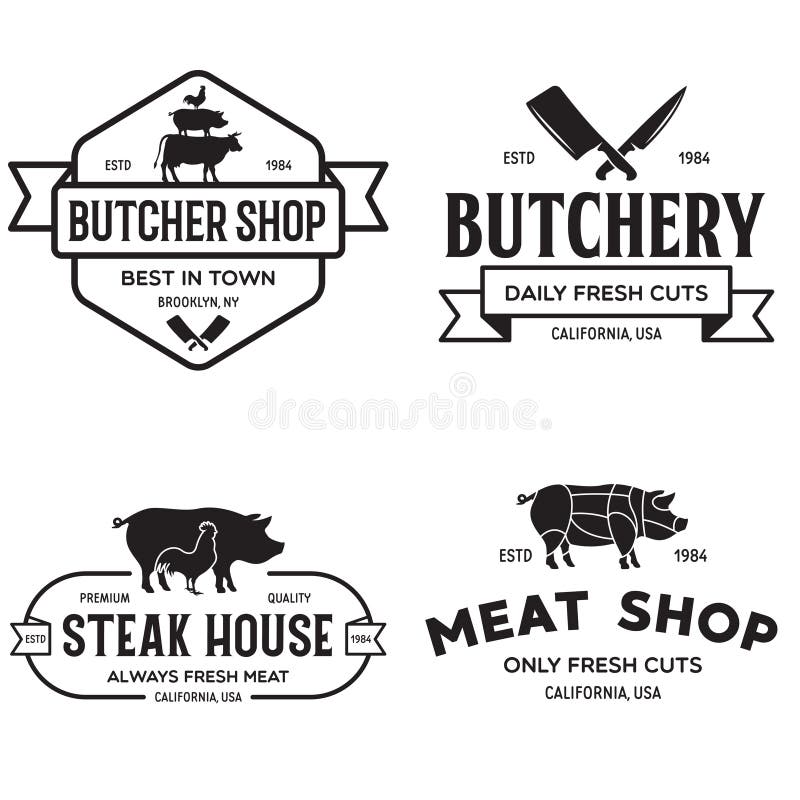 Set of Butcher Shop and Butchery Hand Written Lettering Logo, Label ...