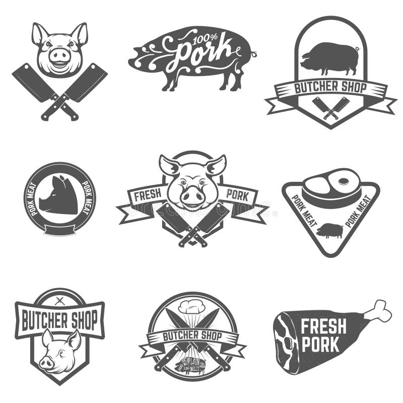 Set of butcher shop, fresh pork labels. royalty free illustration