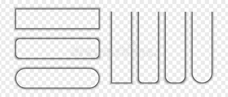 Set of button, banner or bookmarks shadow effects. Different realistic soft shapes. Rectangular shades with round edges stock illustration