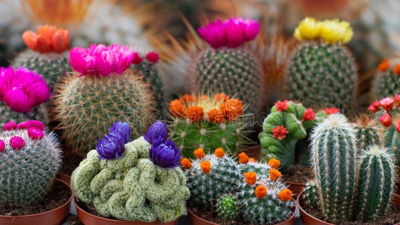 Set of Cactus and Succulent with Glued Immortelle Flowers, Home Decoration.  Different Types of Cacti, Potted Plant As a Gift Stock Photo - Image of  blossom, botanical: 234664864